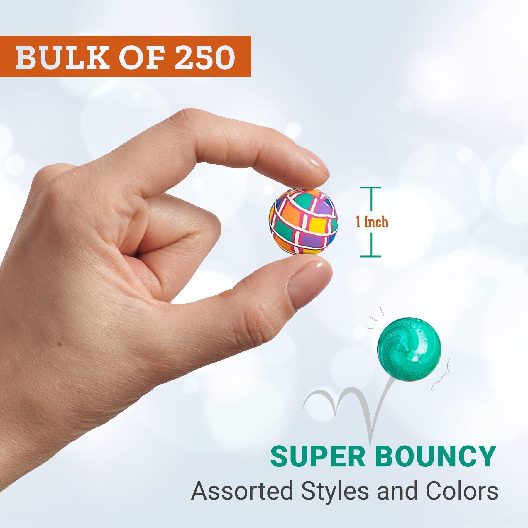 Bouncy Balls in Bulk - (1inch/27mm) Hi Bounce Ball Variety Assortment Mix, Colorful and Small Rubber Bouncing Balls for Kids Game Prizes, Party Favors and Vending Machines